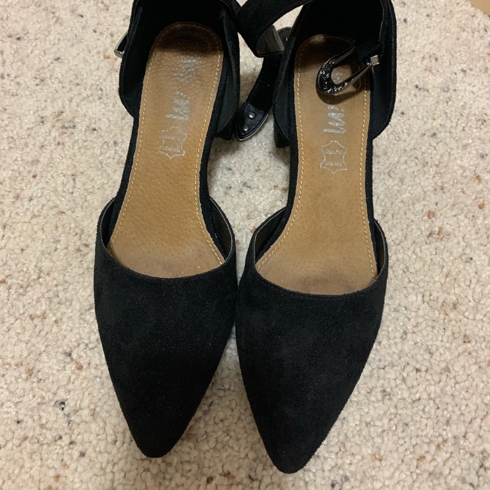 Black Suede Ankle Strap Heels